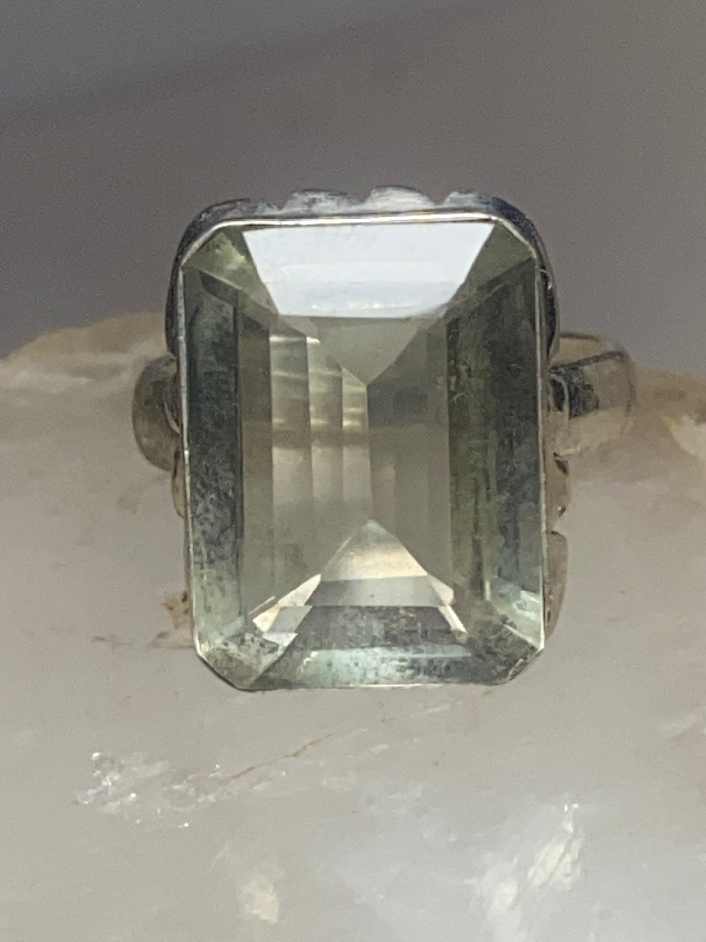 Pale Green amethyst ring size 5.75 leaves pinky band sterling silver women