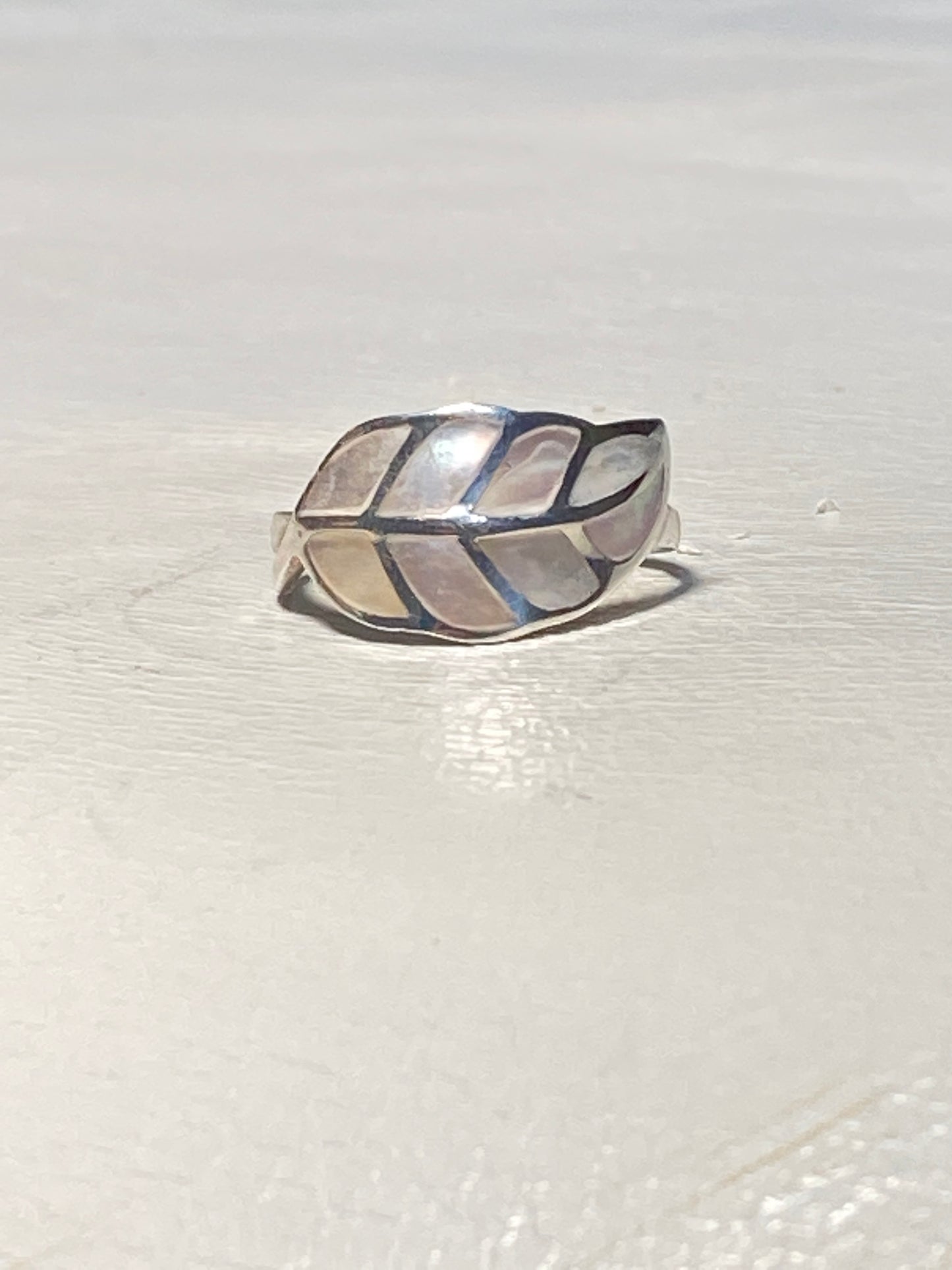 Leaf Ring mother of pearl mop band southwest sterling silver women girls