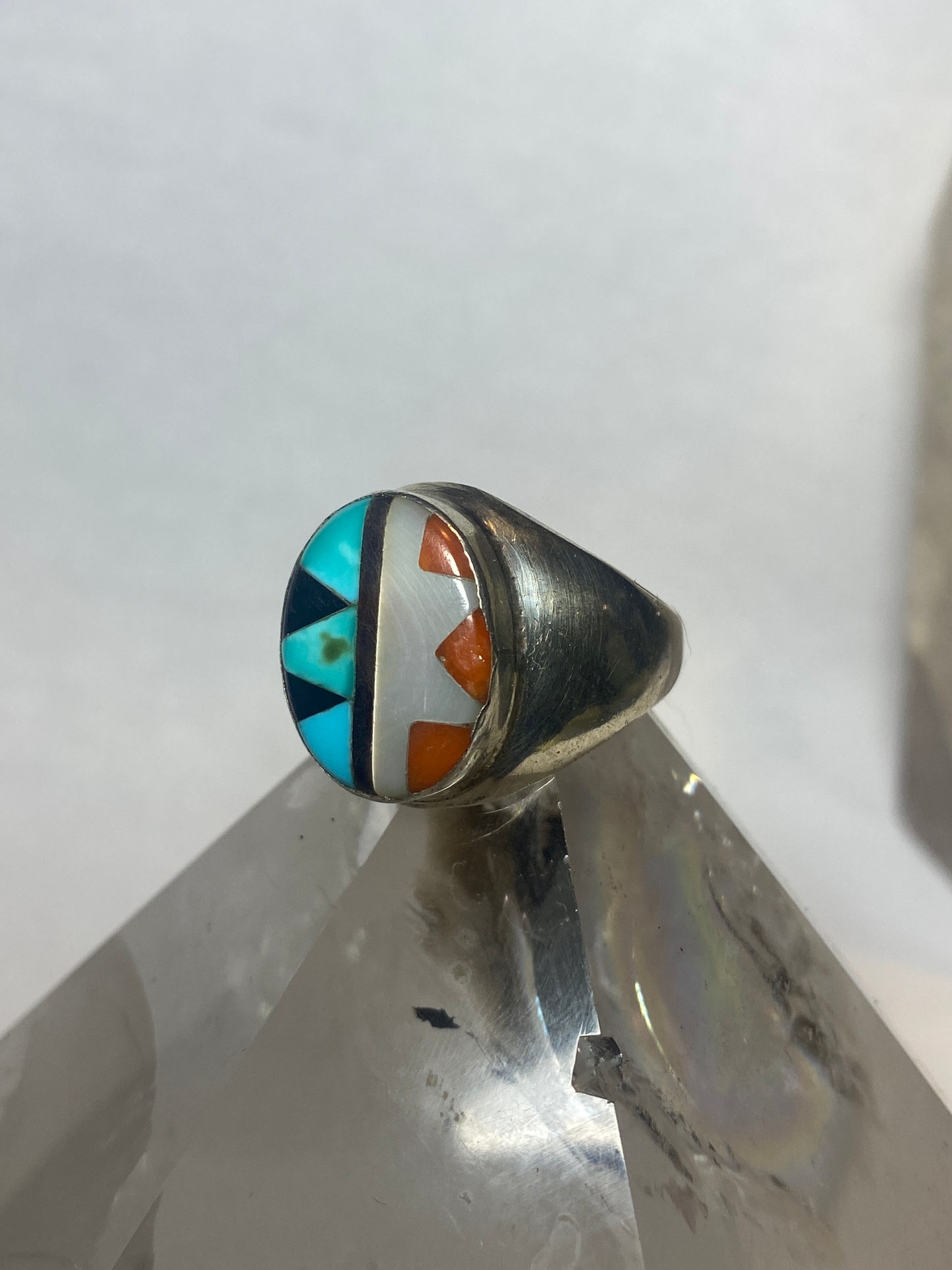 Zuni ring turquoise  MOP coral onyx sterling silver women men