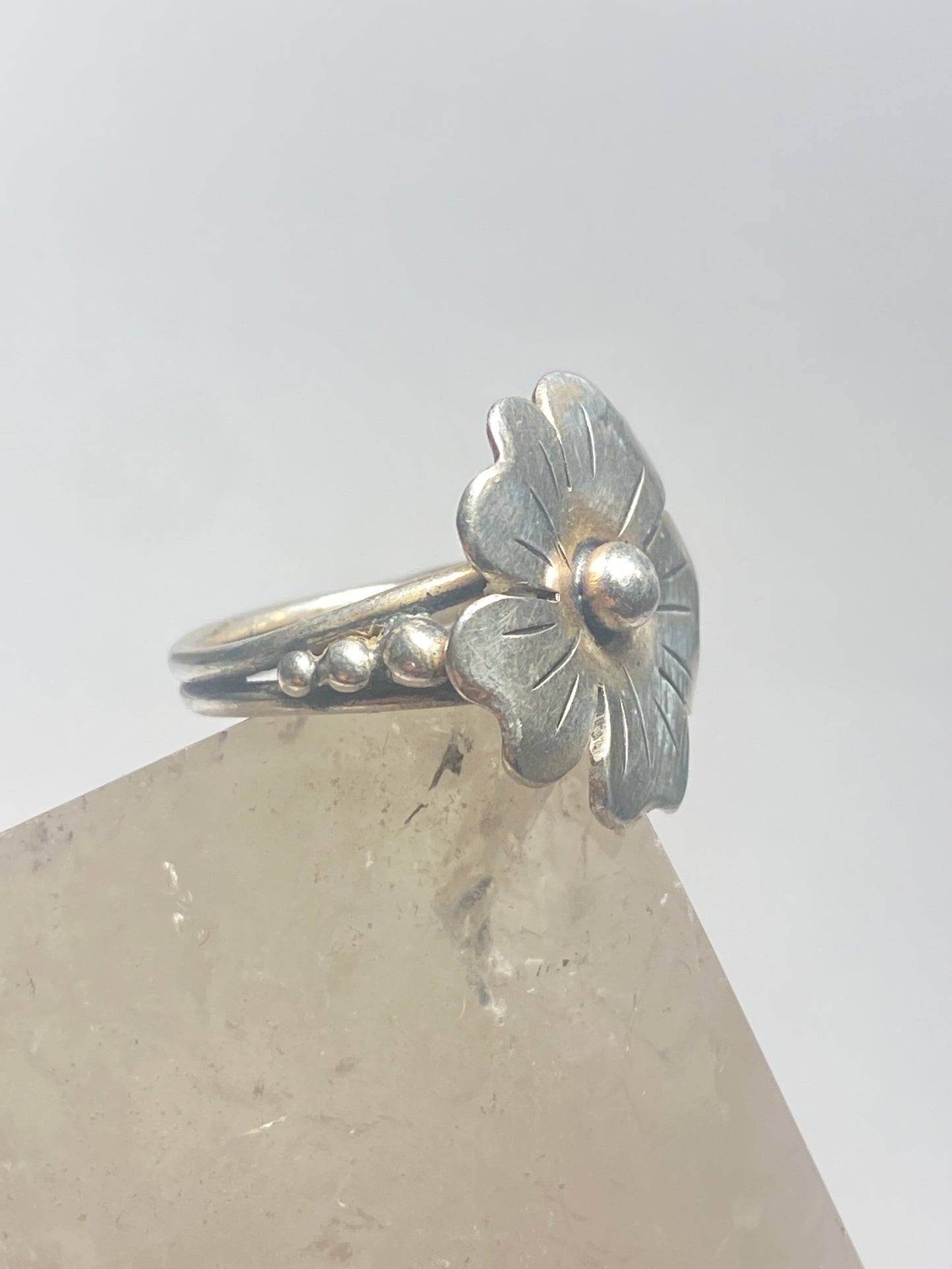 Flower ring floral band southwest sterling silver women girls signed BL