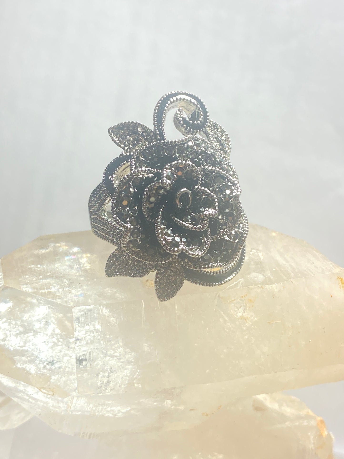 Rose ring floral band sterling silver women