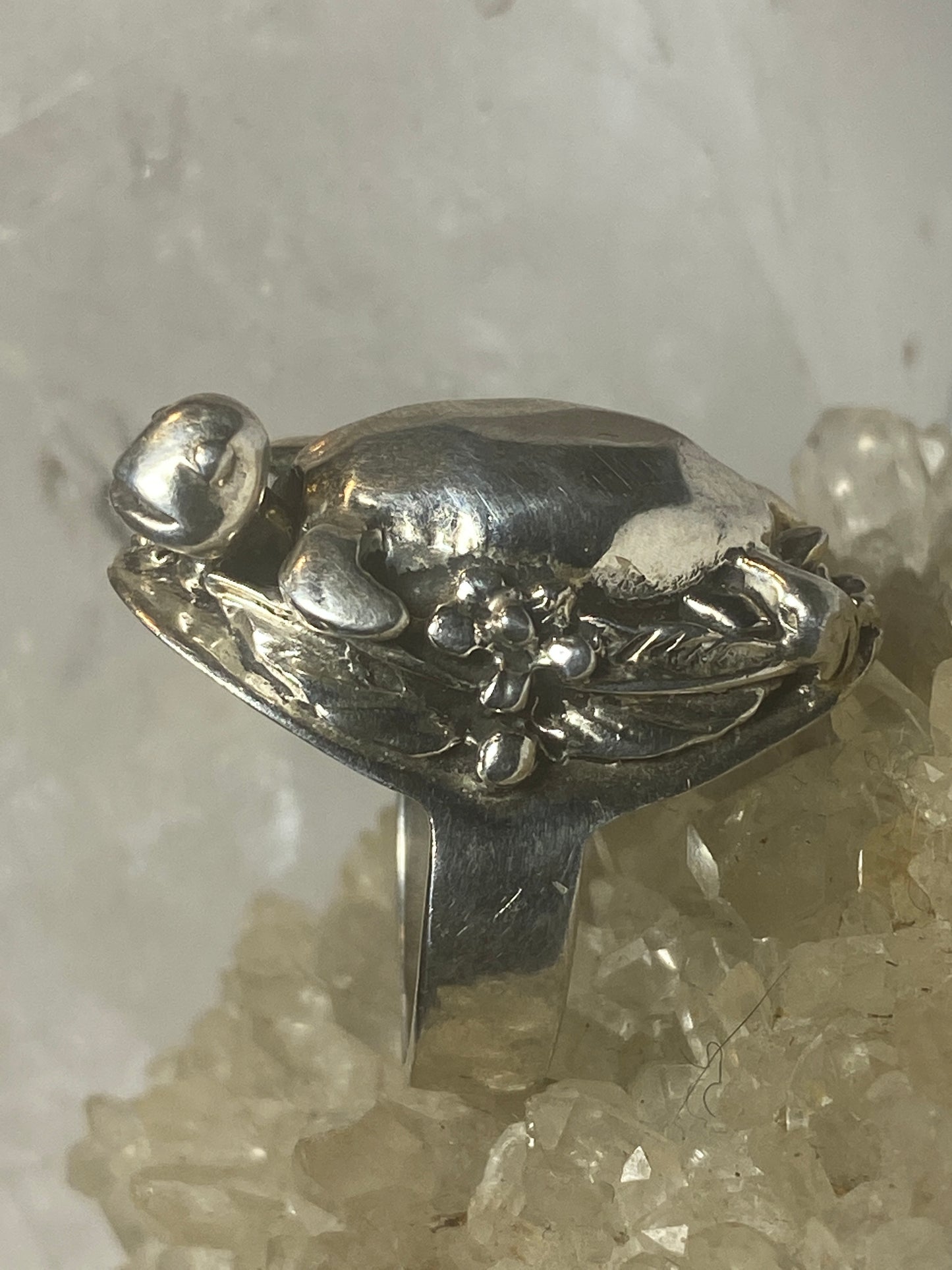 Turtle ring moving head Mexico floral  band sterling silver women girls