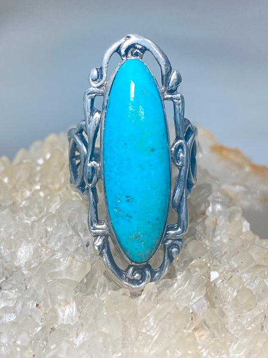 Long Turquoise ring size 6.75  Art Deco Peace sterling silver women girls