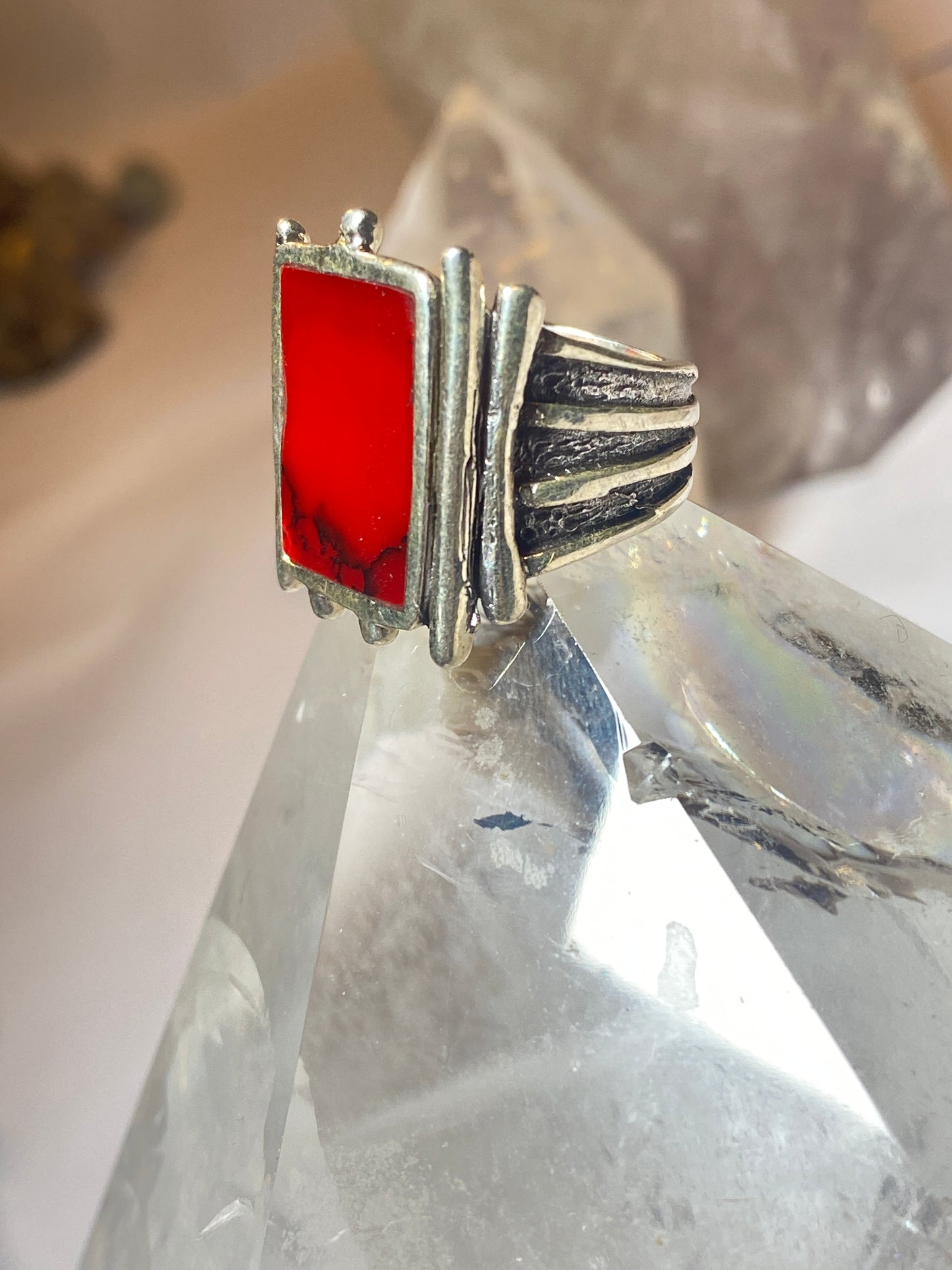 Red ring size 7.75 mid century sterling silver women men