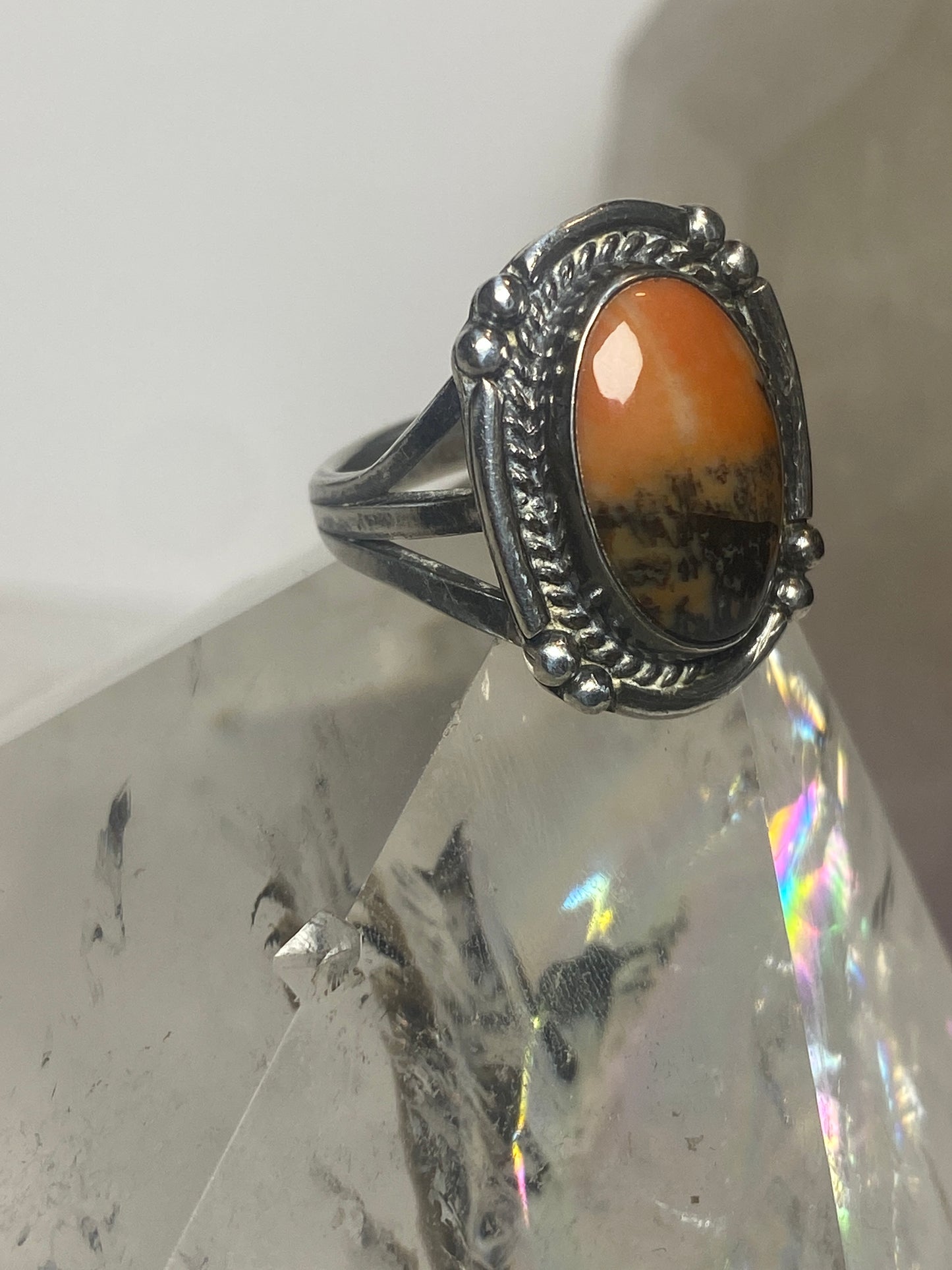 Agate ring petrified wood sterling silver southwest Navajo band women girls