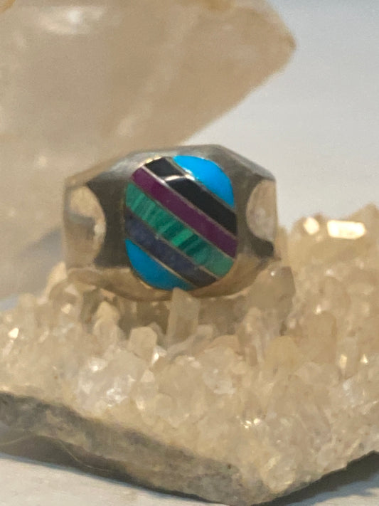 Turquoise ring size 8.75 malachite band sterling silver Mexico southwest women men
