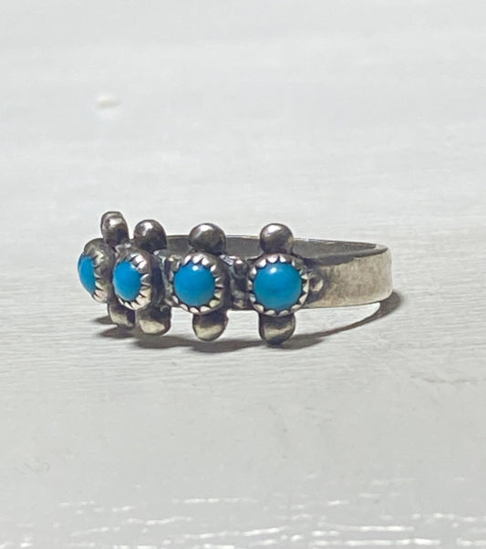 Zuni ring Turquoise petite point stacker band southwest sterling silver girls women