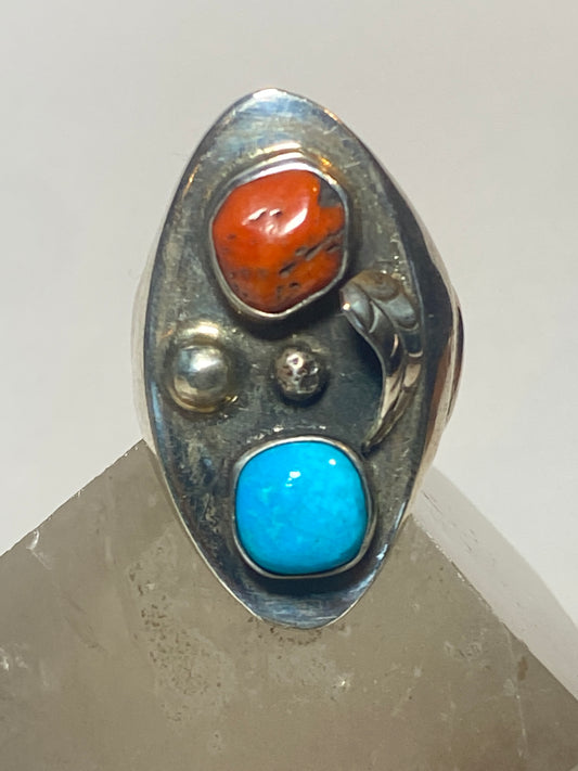 Navajo ring turquoise coral sterling silver men women  g