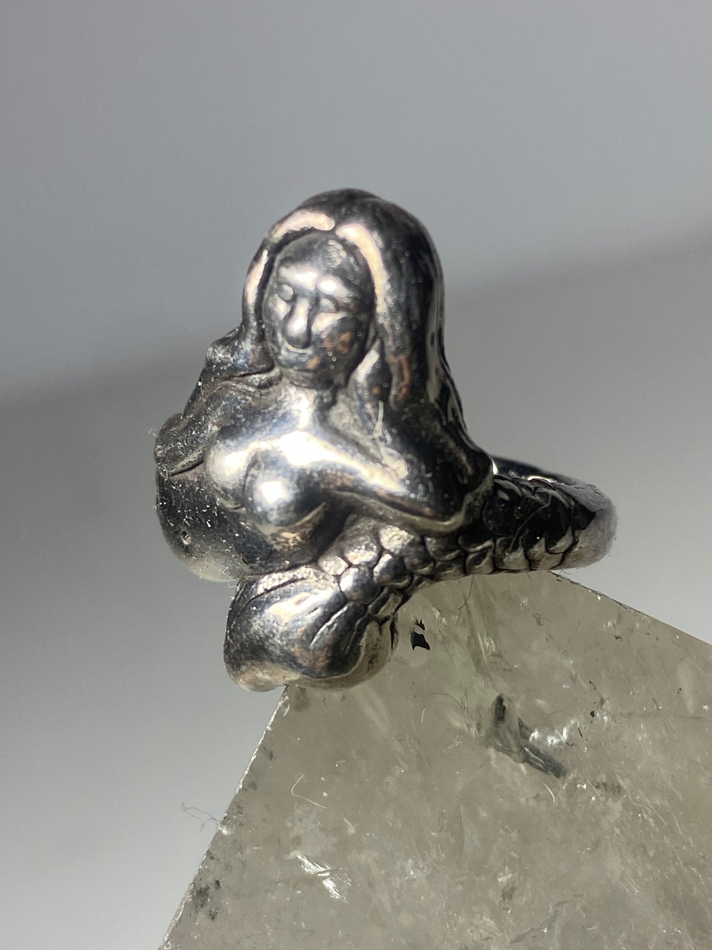 Mermaid ring figurative band sterling silver women