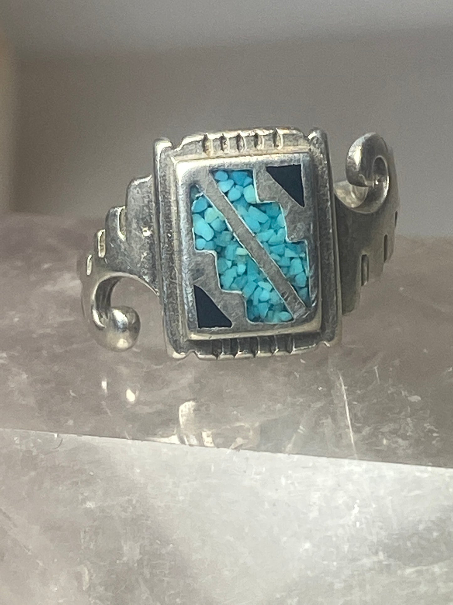 Turquoise chips ring southwest onyx band sterling silver women  girls