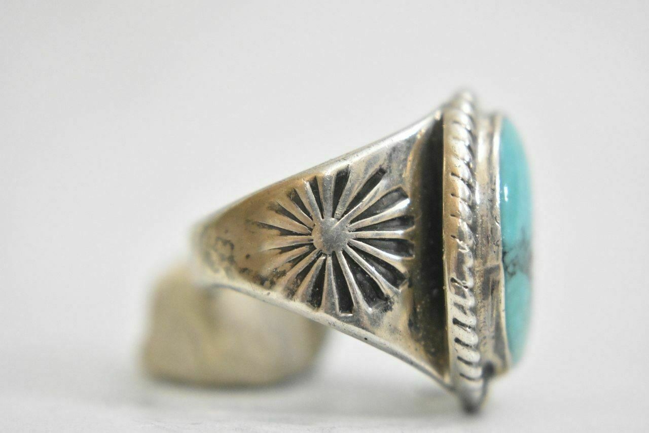 Turquoise ring southwest tribal band sterling silver women  Size 7.75