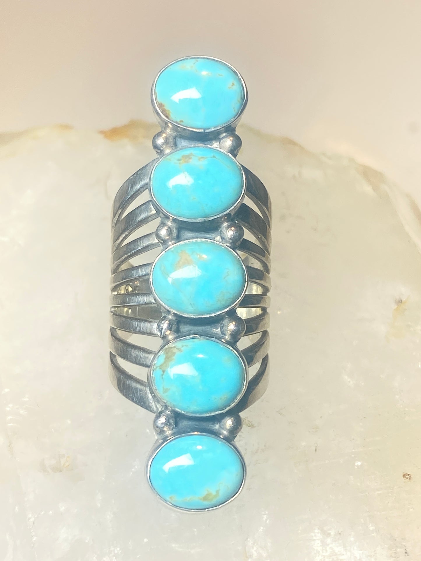 Long turquoise ring size 5.75  southwest sterling silver women
