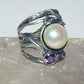 Cigar band size 6.50 floral ring  pearl sterling silver Didae women