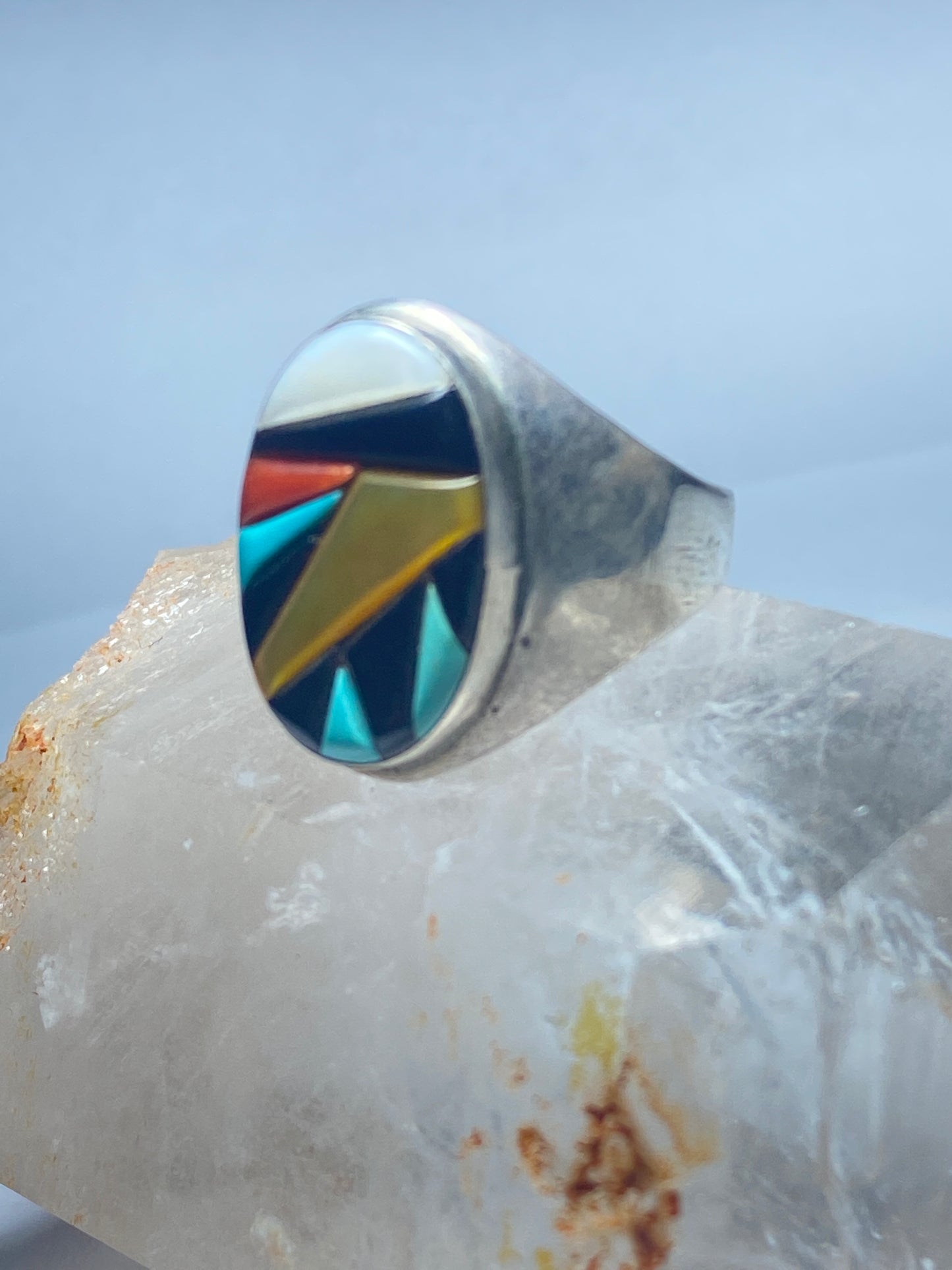 Navajo ring Turquoise coral onyx MOP southwest sterling silver women men