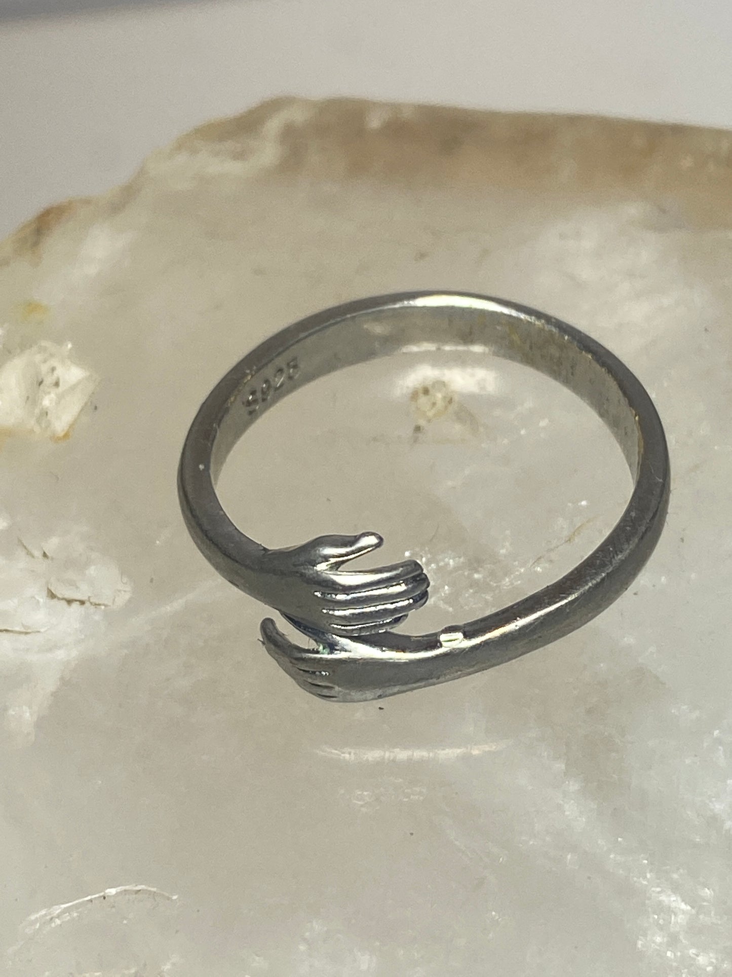 Hands ring bypass band  size 7 adjustable  sterling silver women