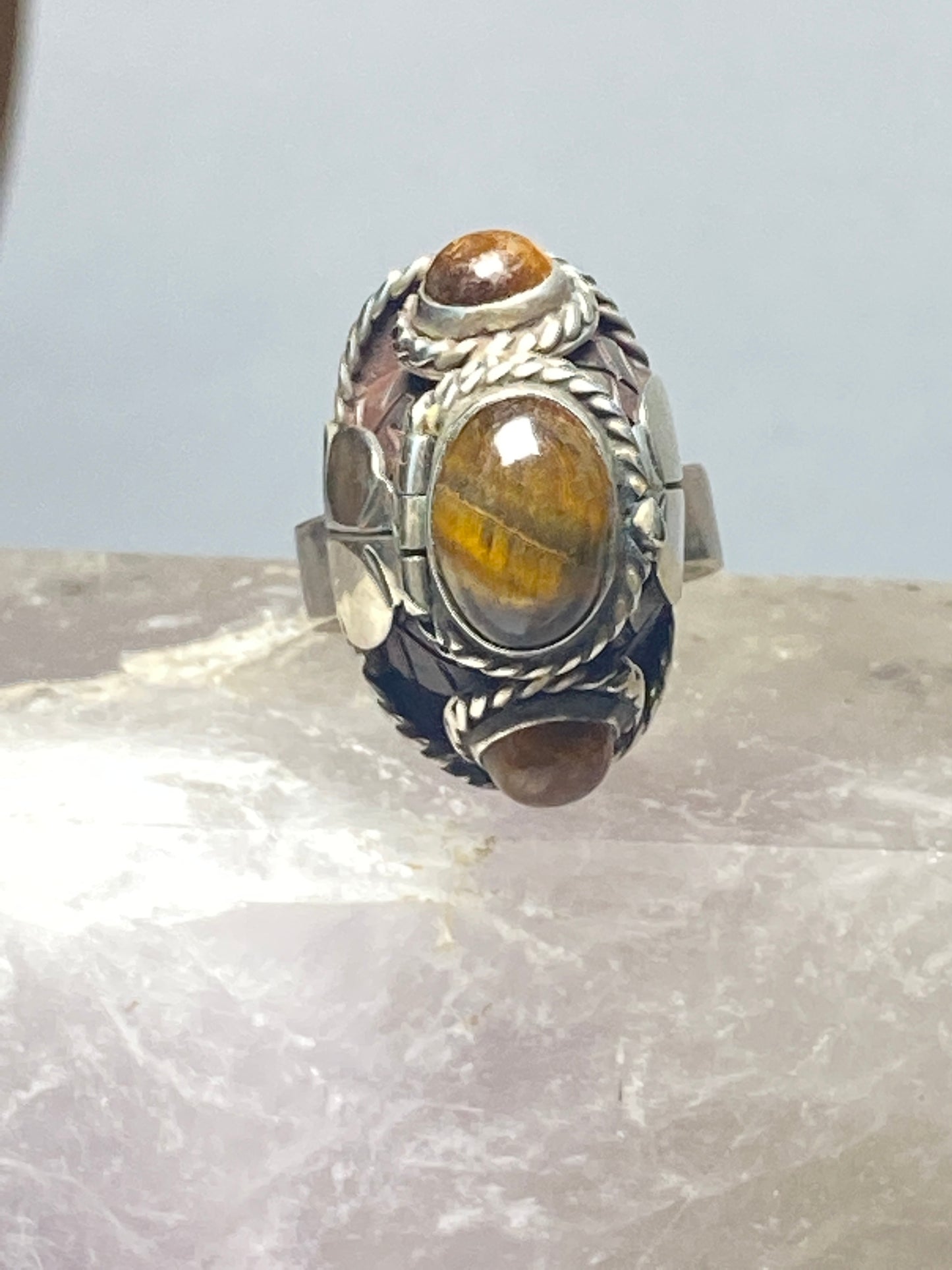 Poison ring tiger eye Mexico solid sterling silver band women