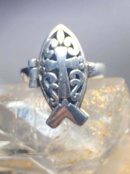 Poison ring size 7.50 cross fish band sterling silver women