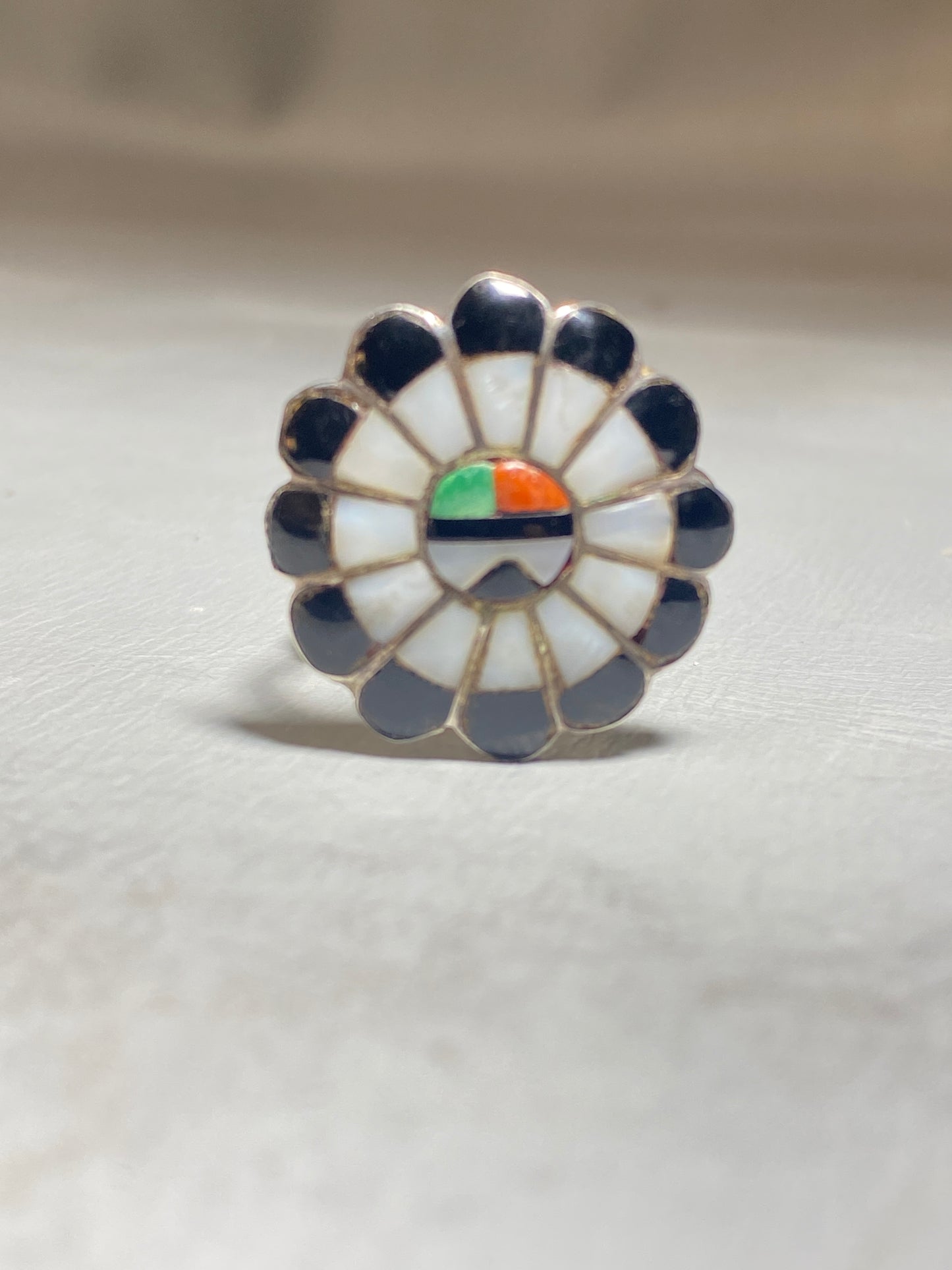 Zuni ring sun onyx MOP southwest sterling silver band women