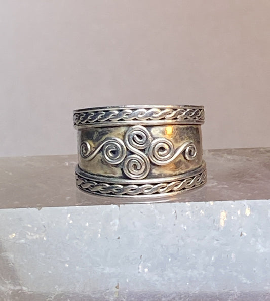 Cigar band  size 5.75 pinky ring spiral sterling silver ring women