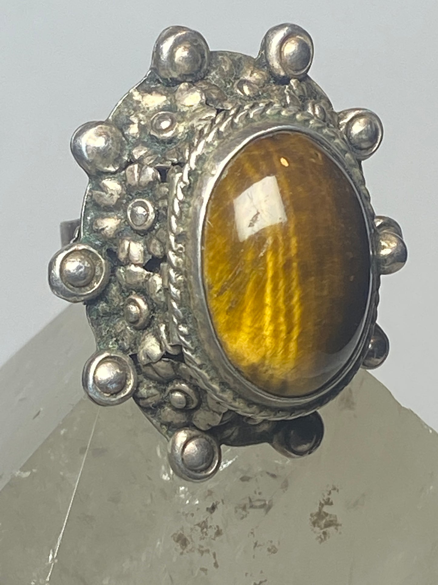 Poison ring Tiger Eye Mexico Mexican  southwest sterling silver women girls