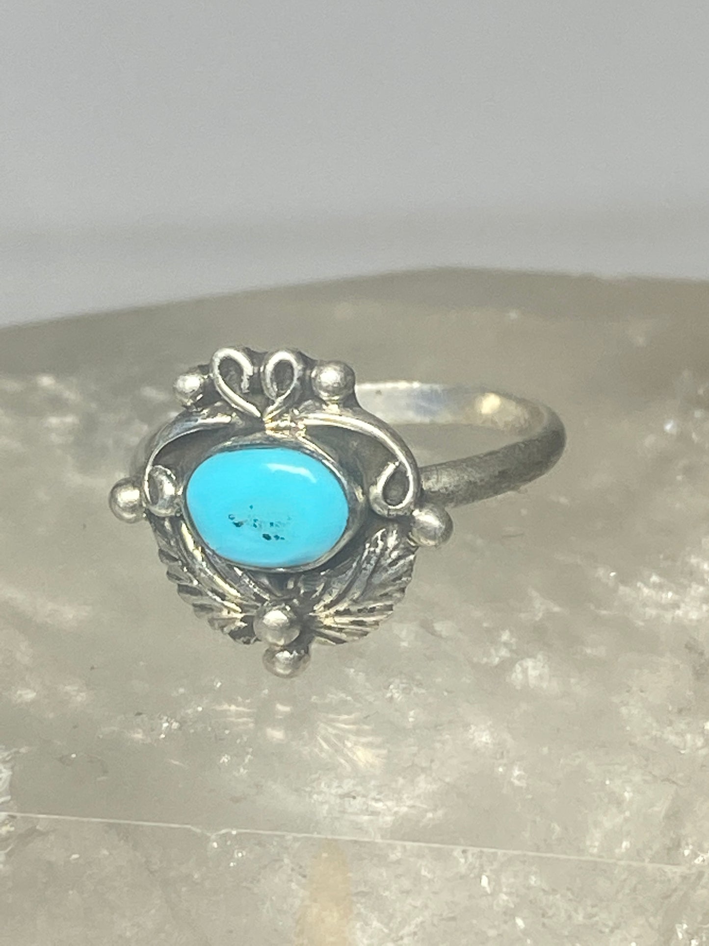 Turquoise ring leaves band southwest sterling silver women girls m