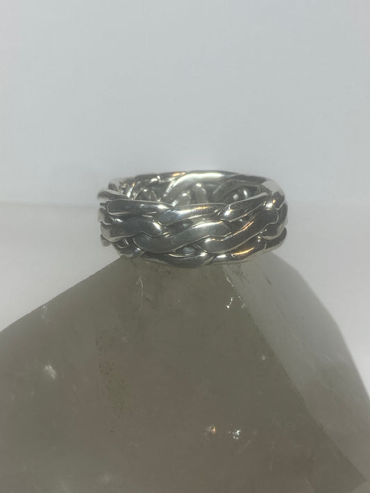Rope ring solid band sterling silver women men