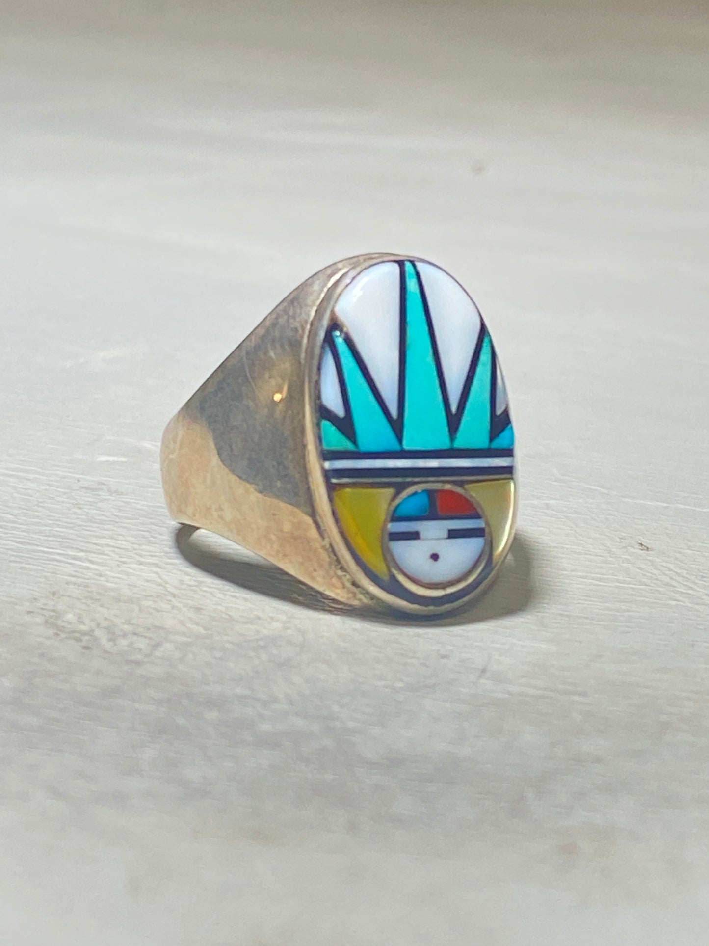 Sun ring Zuni turquoise coral southwest MOP Mother of Pearl sterling silver women men