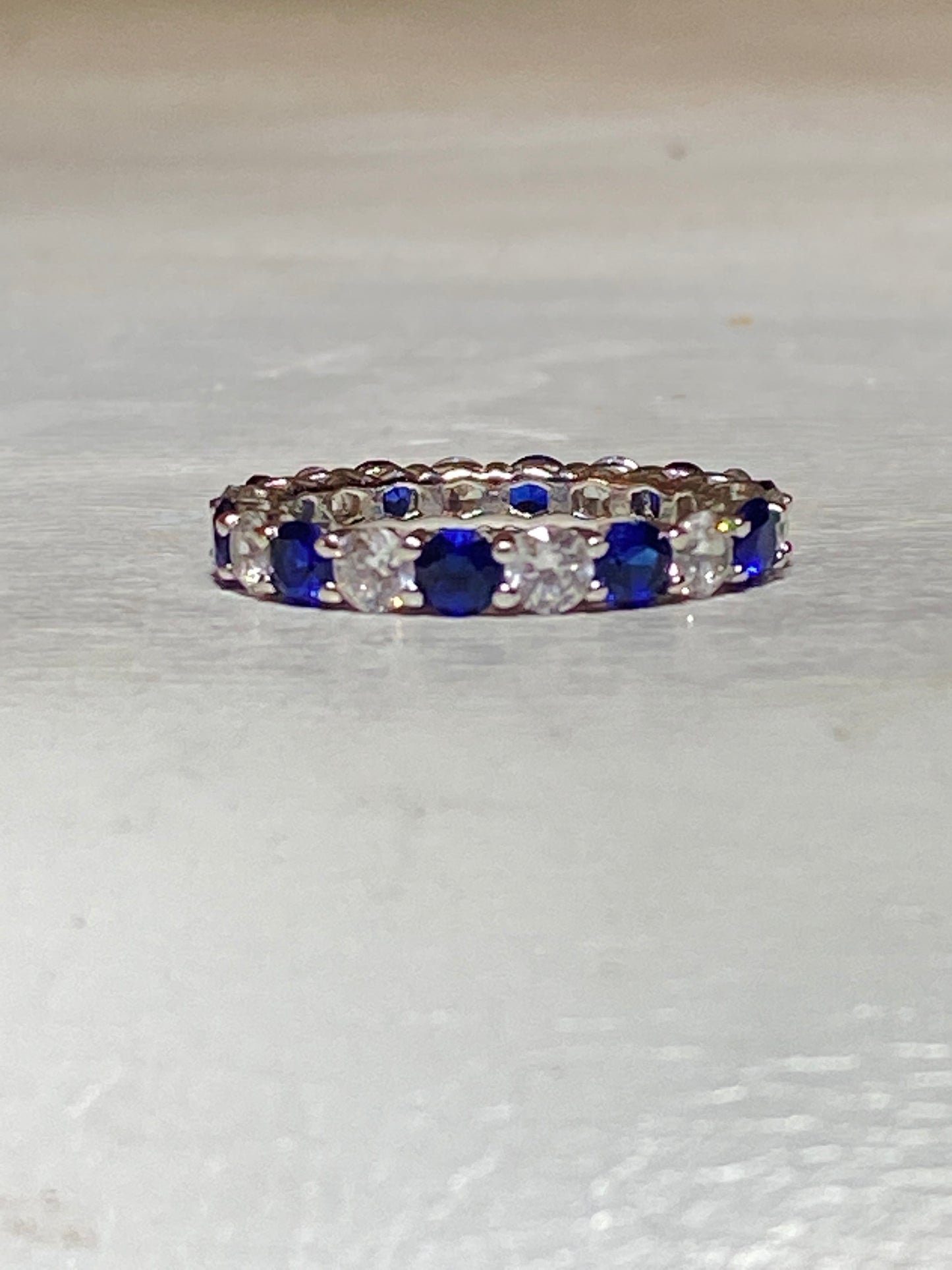 Eternity band blue  clear CZ crystal stacker ring sterling silver women girls