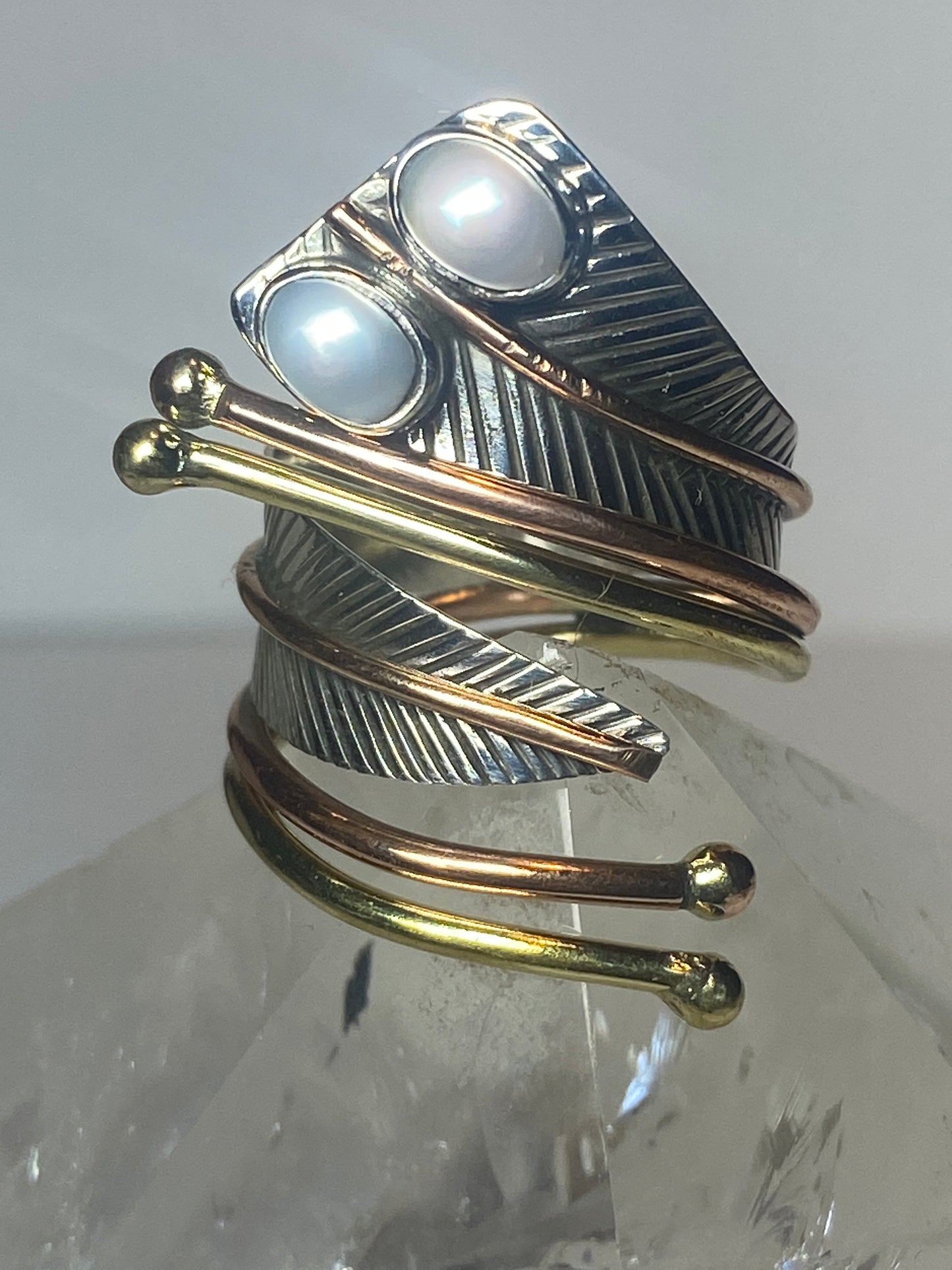 Pearl wrap around ring leaf band sterling silver women girls