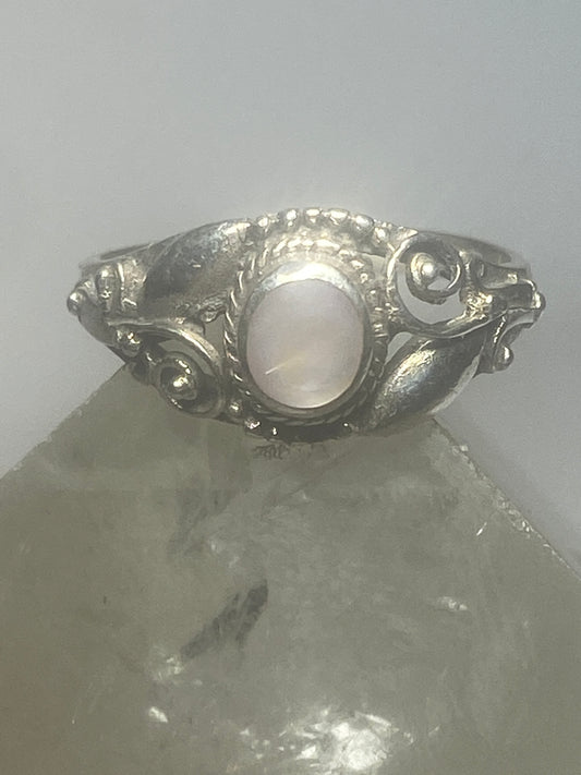 Mother of Pearl ring southwest band slender  sterling silver women  girls