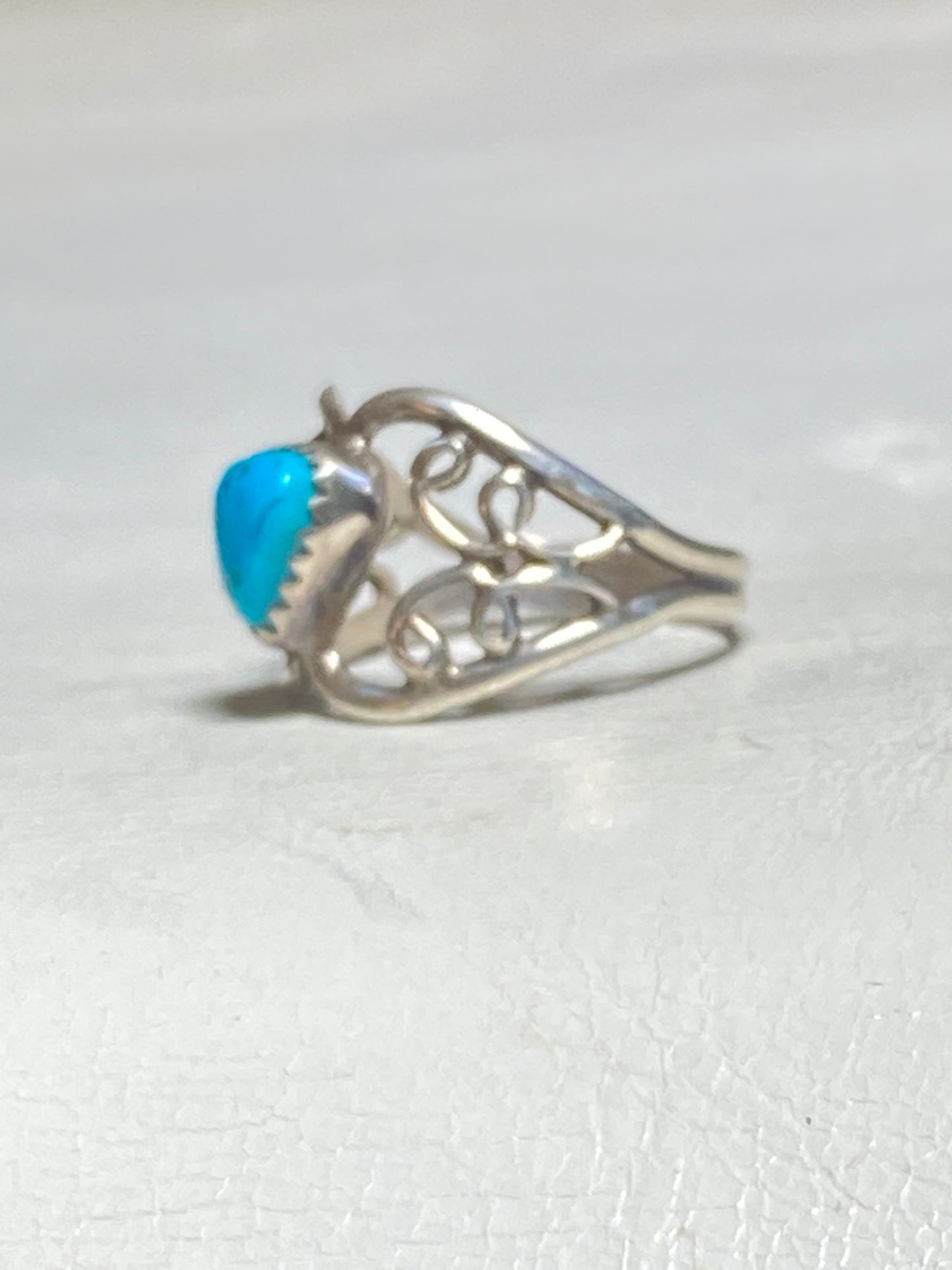 Turquoise ring heart pinky band southwest sterling silver girls women