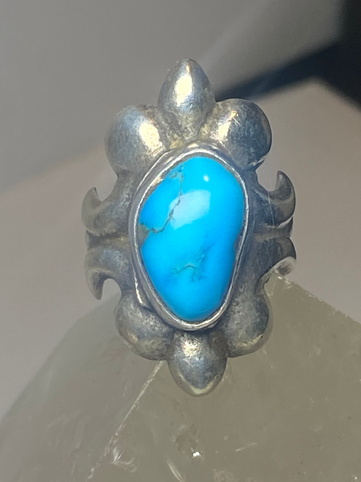 Turquoise ring Navajo sand cast  sterling silver women girls