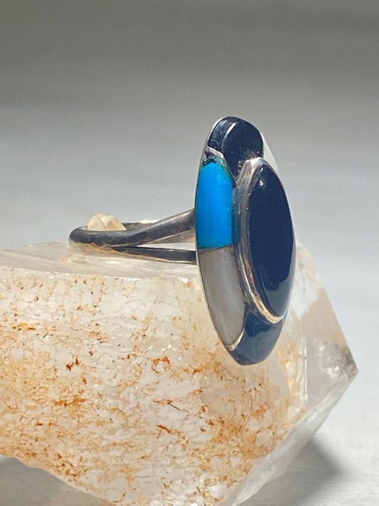 Long Turquoise ring Navajo Onyx MOP sterling silver women