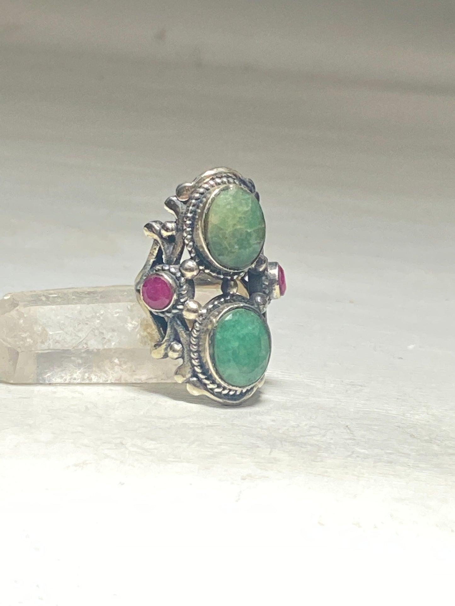 Emerald Ring Ruby long sterling silver women