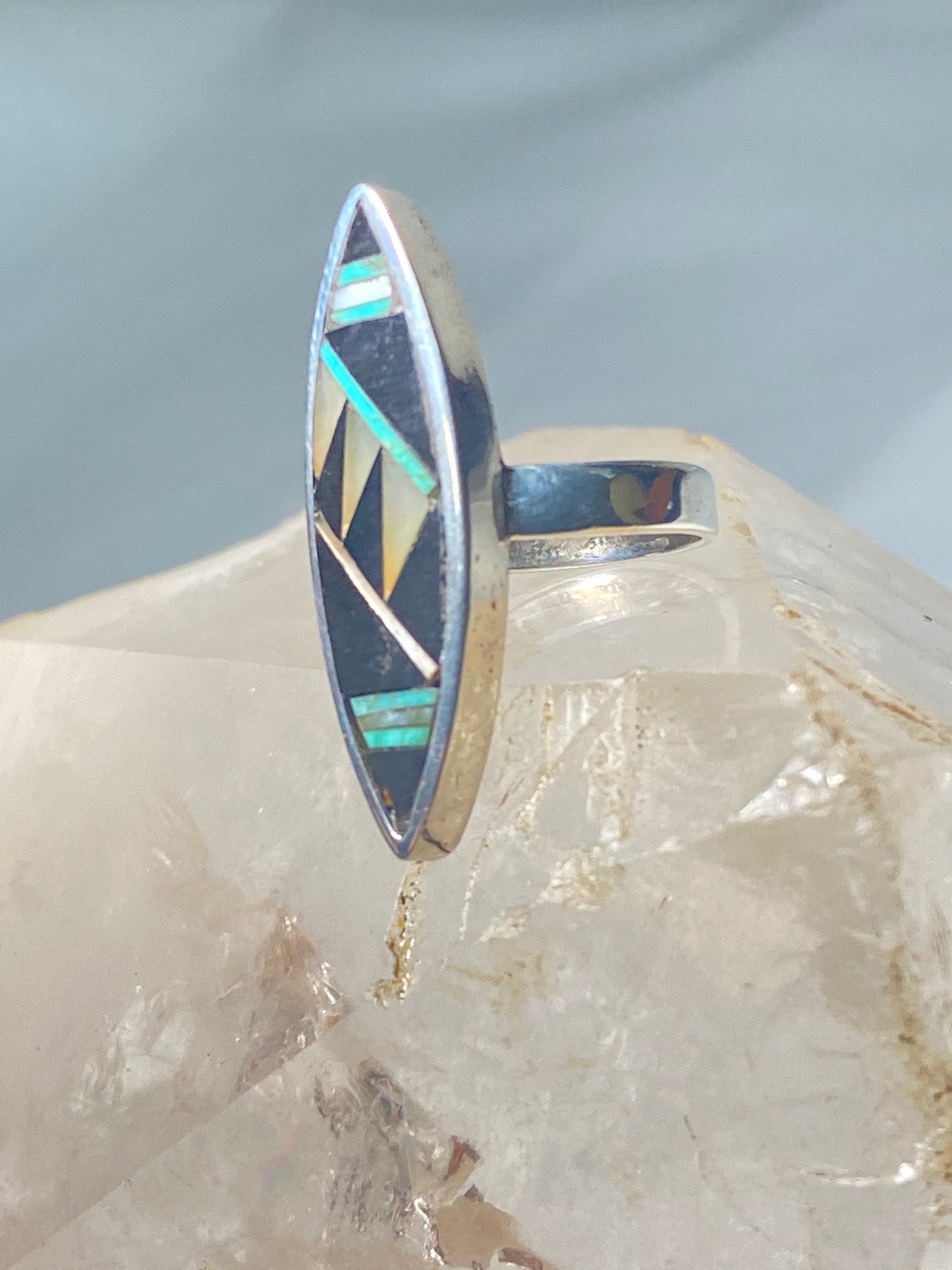 Onyx ring size 7 long mother of pearl turquoise sterling silver women girls