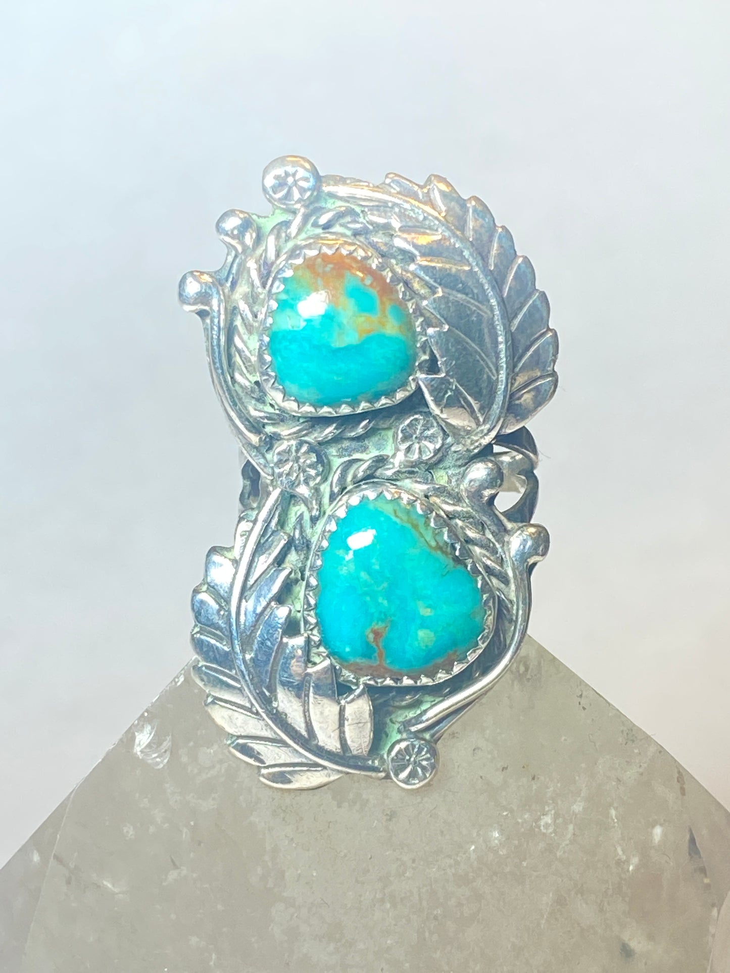 Turquoise ring Navajo long southwest sterling silver women