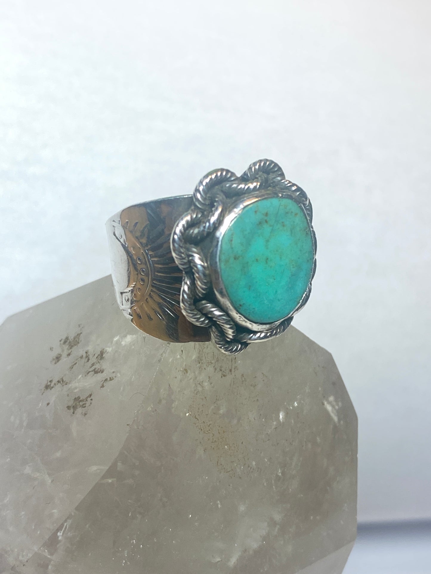 Turquoise ring Navajo chain band sterling silver women men