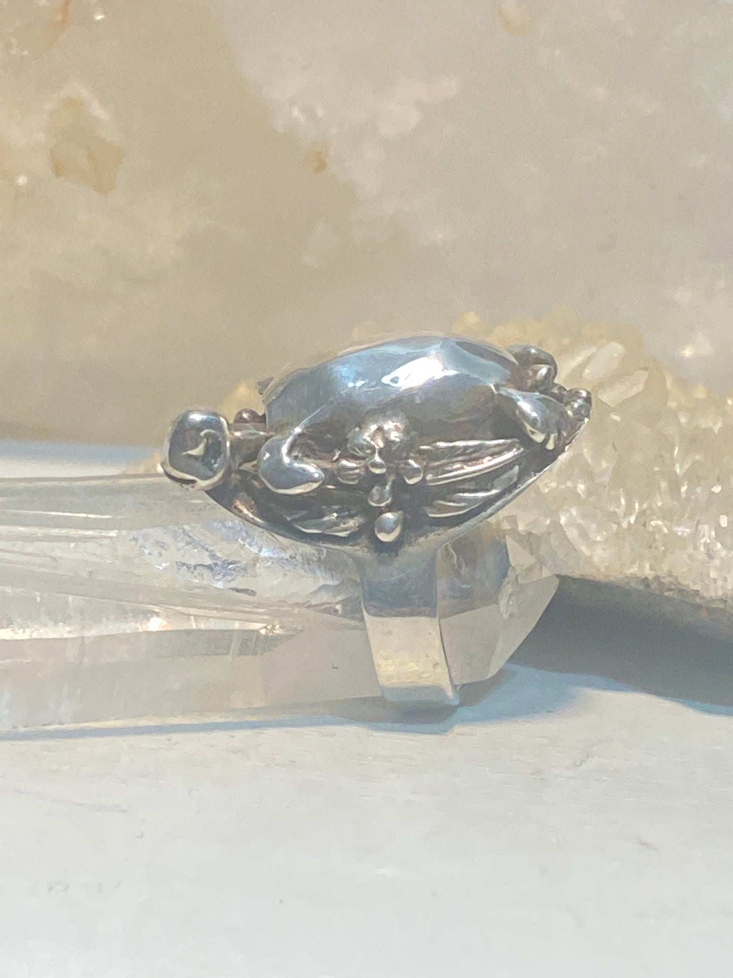 Turtle ring moving head floral band sterling silver women girls