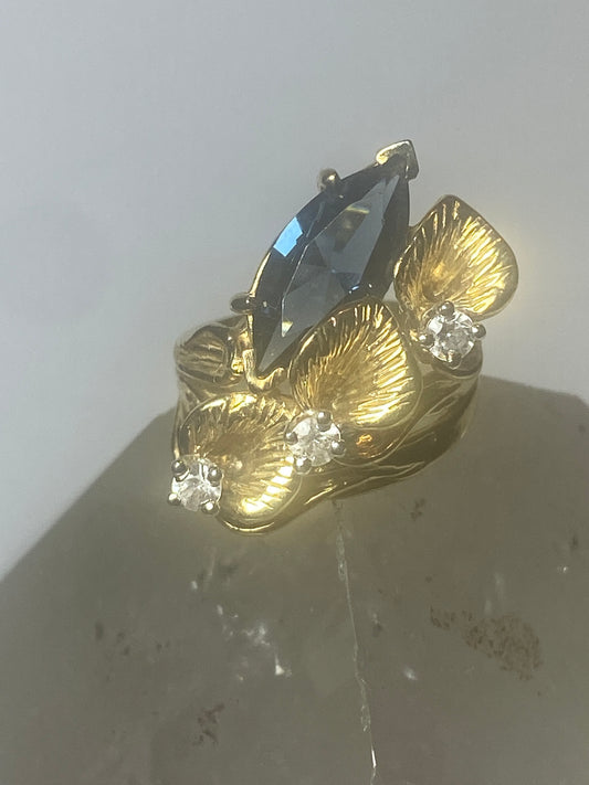 Floral ring sterling blue cz silver women