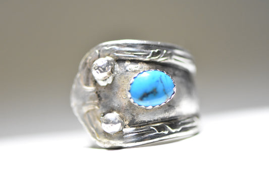 Turquoise Spoon Ring Navajo Band Southwest Sterling Silver Girls Women Size 5.5