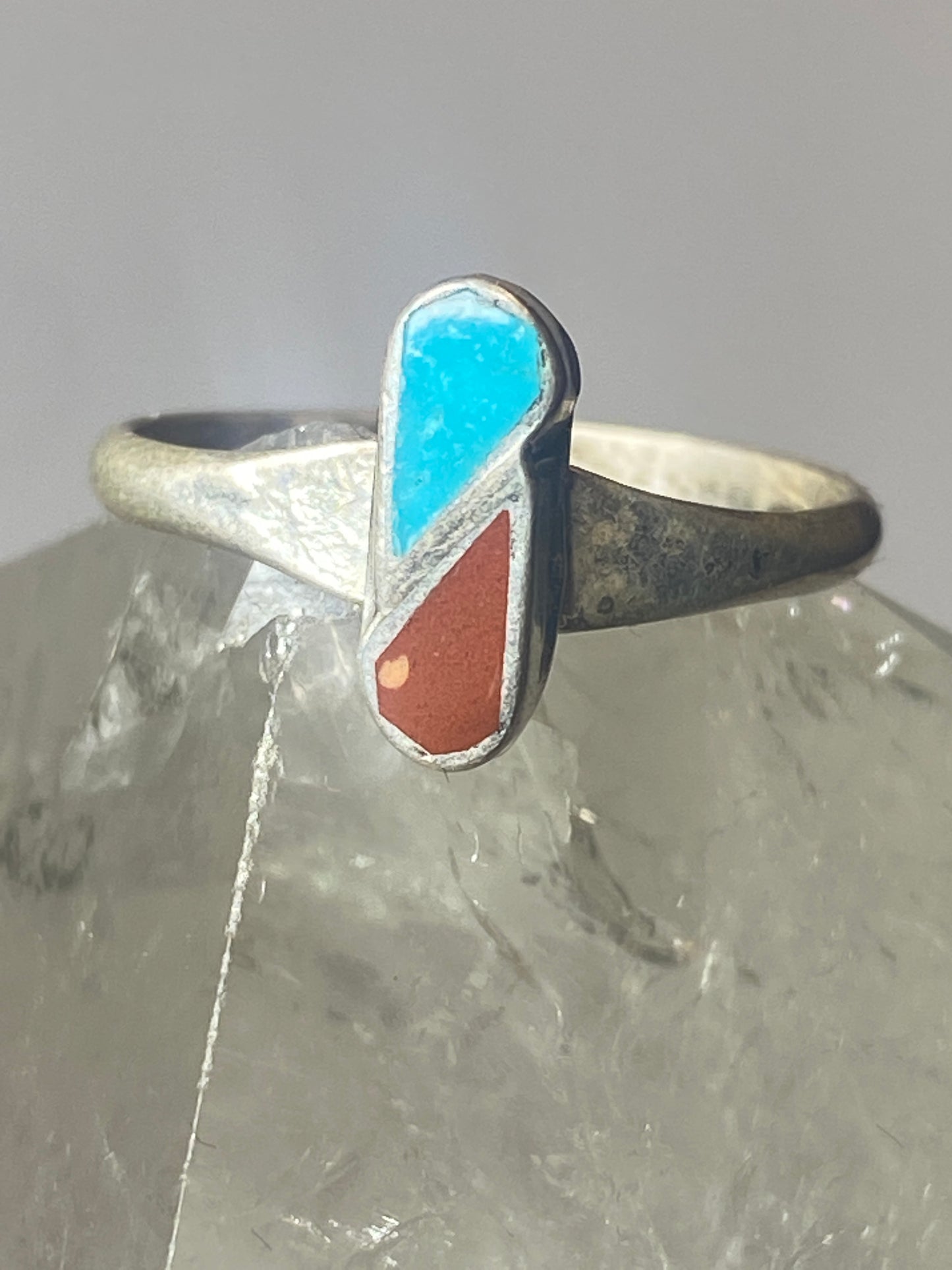 Turquoise coral ring southwest  sterling silver women girls p