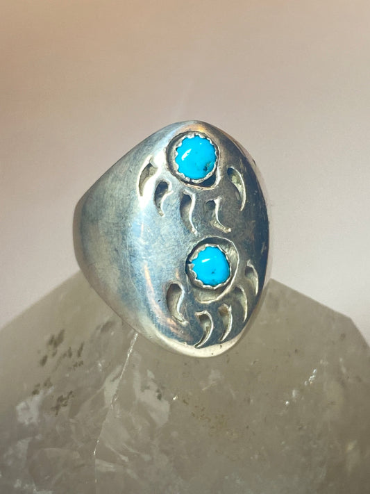 turquoise ring Navajo bear footprint sterling silver women men