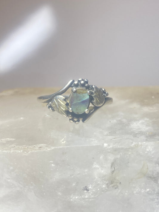 Abalone ring size 9.25 leaves band pinky sterling silver