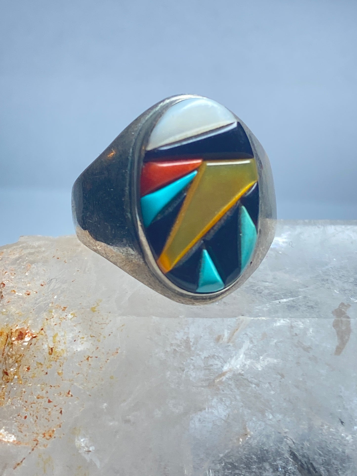 Navajo ring Turquoise coral onyx MOP southwest sterling silver women men