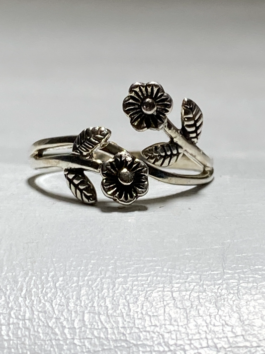 Flower ring floral band women girls sterling silver