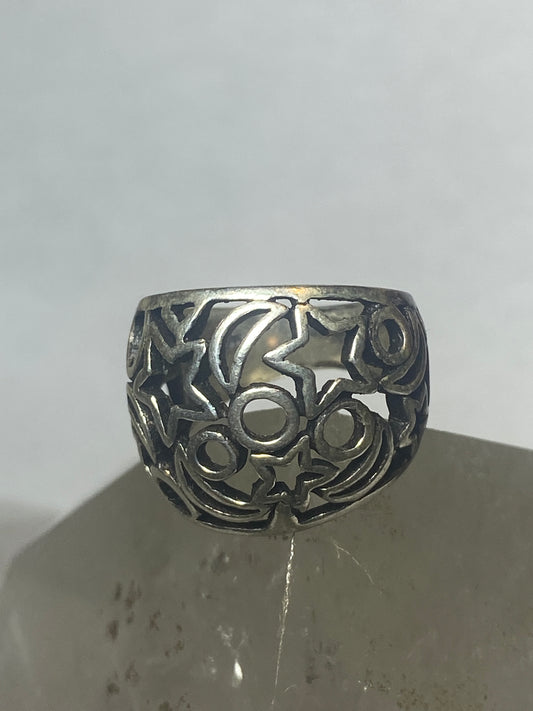 Stars ring sterling silver cigar band women girls