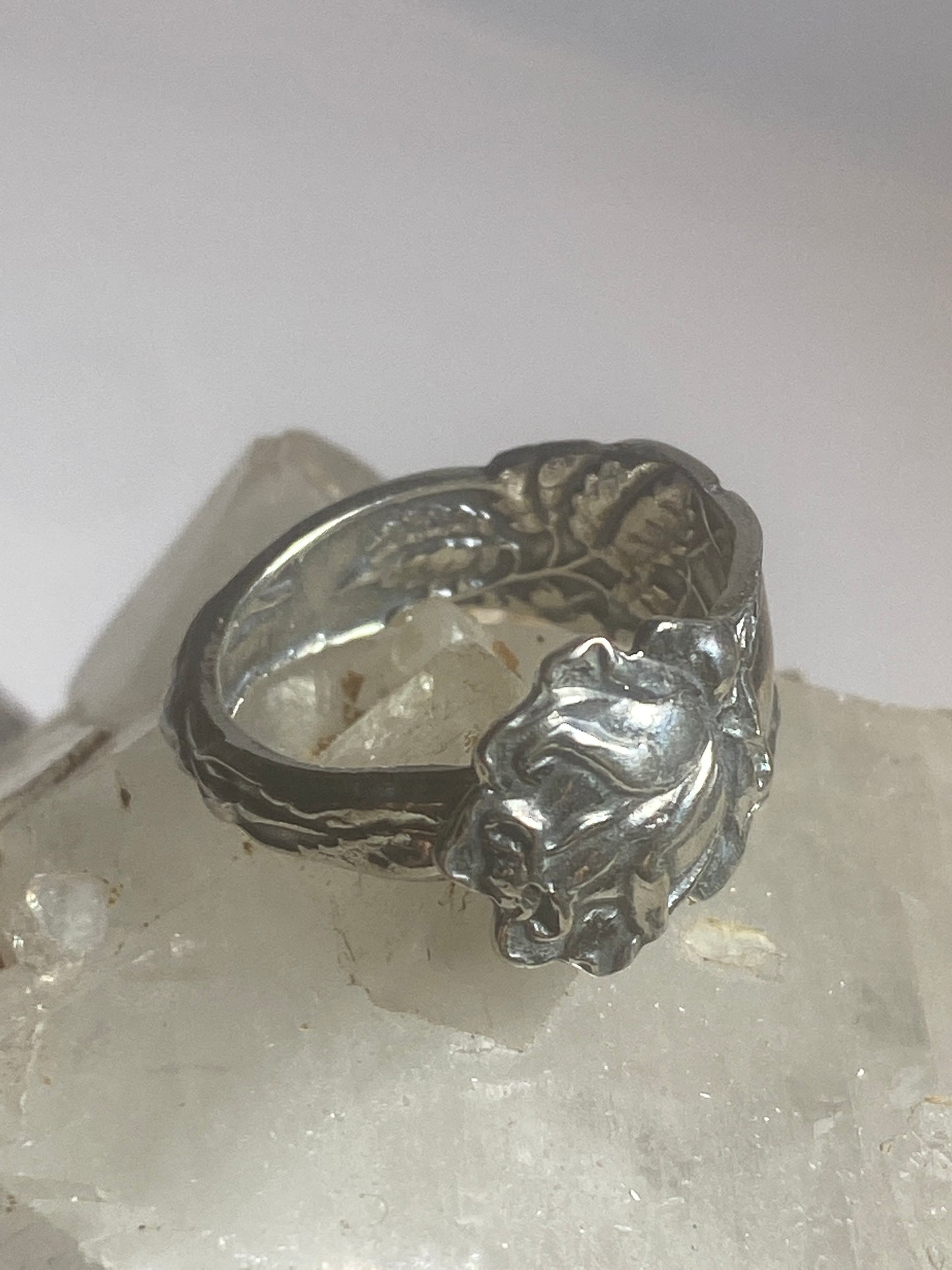 Rose spoon ring flower rose floral band sterling silver women girls