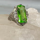 Ice green Glass ring filigree art deco style sterling silver women