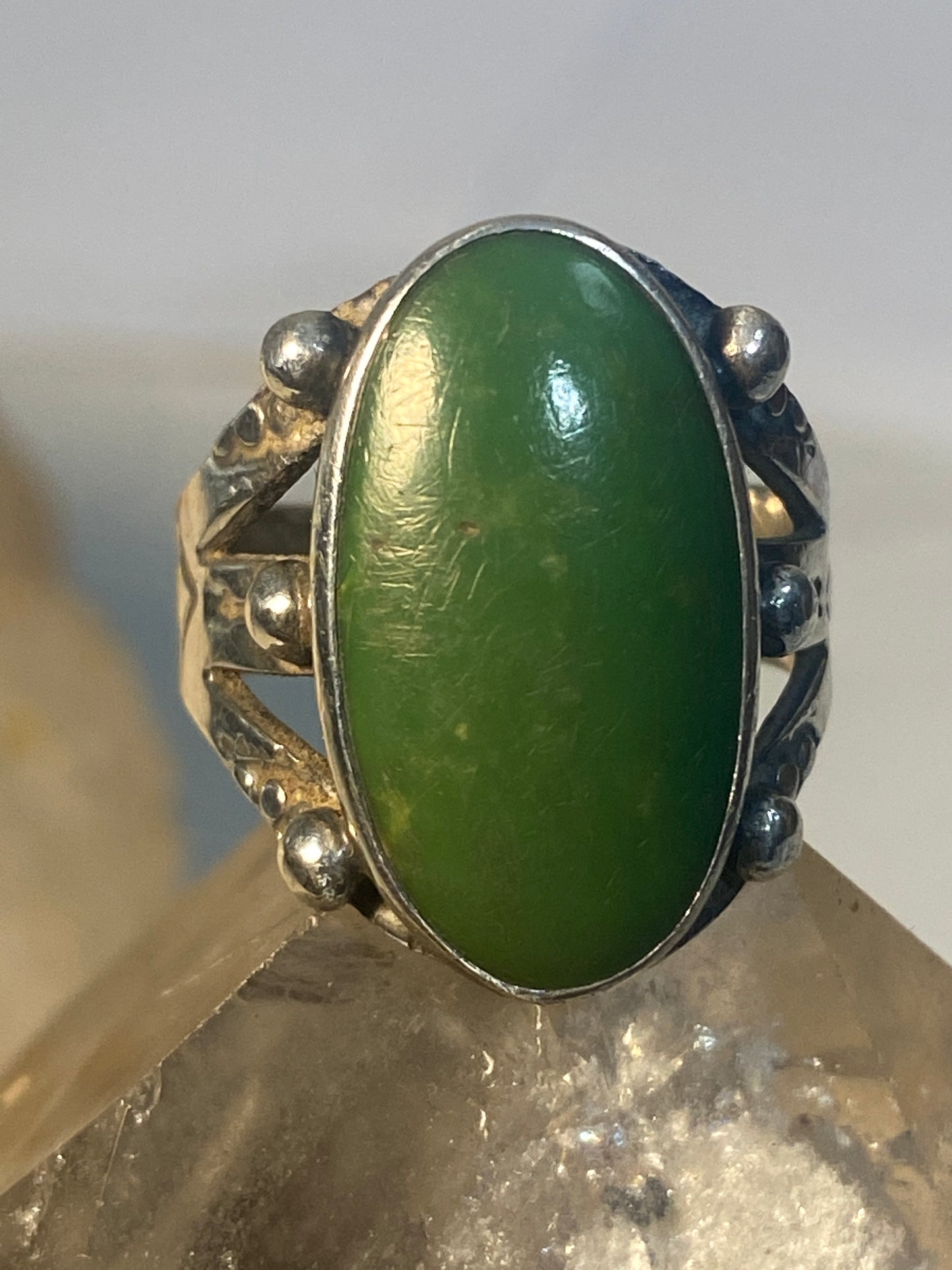 Green stone  ring arrows southwest sterling silver women girls