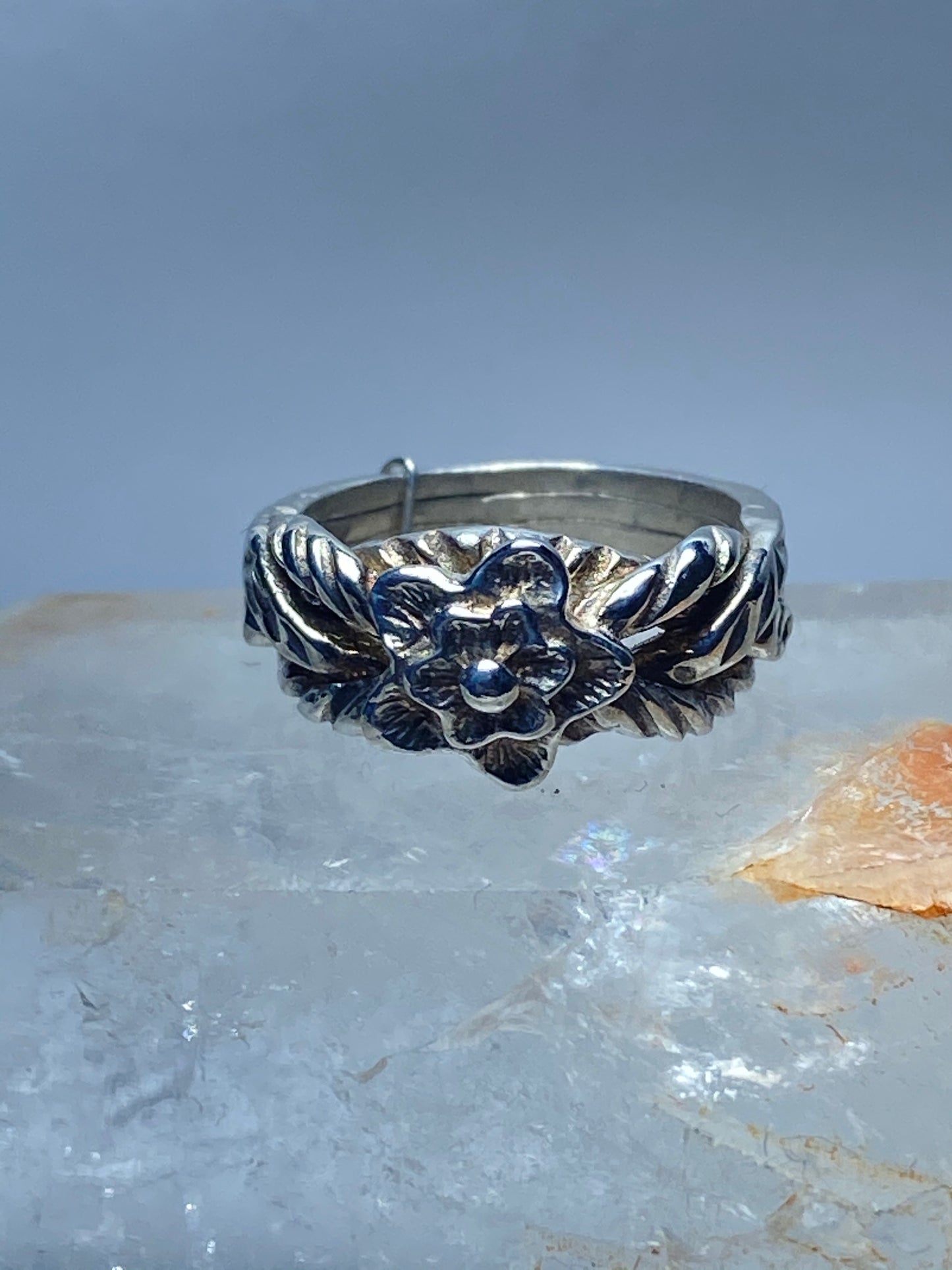 Birth Flower Stacking Band, Sterling Silver / 4